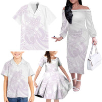 Polynesian Tribal Plumeria Lotu Tamaiti Family Matching Off The Shoulder Long Sleeve Dress and Hawaiian Shirt Pastel Mauve LT9 - Polynesian Pride