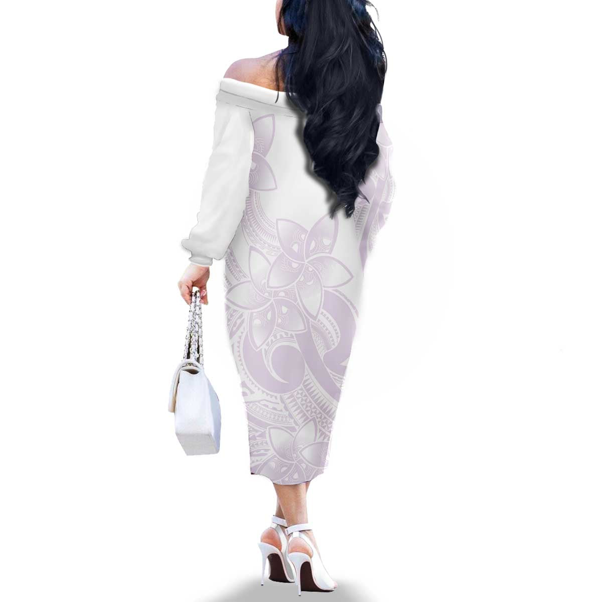 Polynesian Tribal Plumeria Lotu Tamaiti Family Matching Off The Shoulder Long Sleeve Dress and Hawaiian Shirt Pastel Mauve LT9 - Polynesian Pride