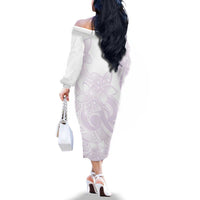 Polynesian Tribal Plumeria Lotu Tamaiti Family Matching Off The Shoulder Long Sleeve Dress and Hawaiian Shirt Pastel Mauve LT9 - Polynesian Pride