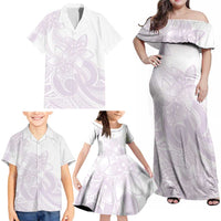Polynesian Tribal Plumeria Lotu Tamaiti Family Matching Off Shoulder Maxi Dress and Hawaiian Shirt Pastel Mauve LT9 - Polynesian Pride