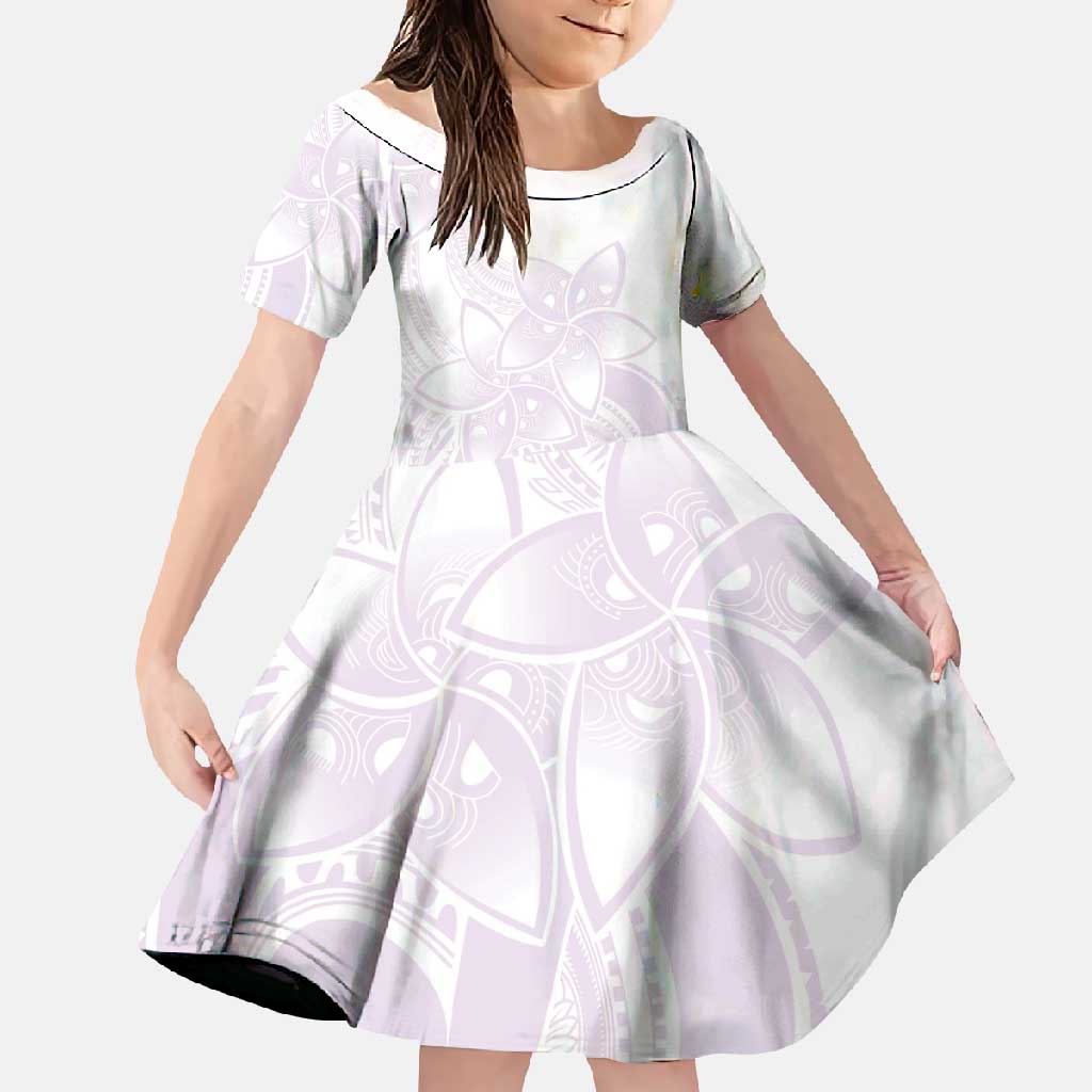 Polynesian Tribal Plumeria Lotu Tamaiti Family Matching Short Sleeve Bodycon Dress and Hawaiian Shirt Pastel Mauve LT9 Daughter's Dress Mauve - Polynesian Pride