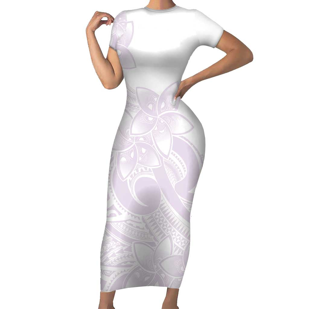 Polynesian Tribal Plumeria Lotu Tamaiti Family Matching Short Sleeve Bodycon Dress and Hawaiian Shirt Pastel Mauve LT9 Mom's Dress Mauve - Polynesian Pride