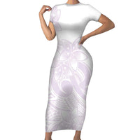 Polynesian Tribal Plumeria Lotu Tamaiti Family Matching Short Sleeve Bodycon Dress and Hawaiian Shirt Pastel Mauve LT9 Mom's Dress Mauve - Polynesian Pride