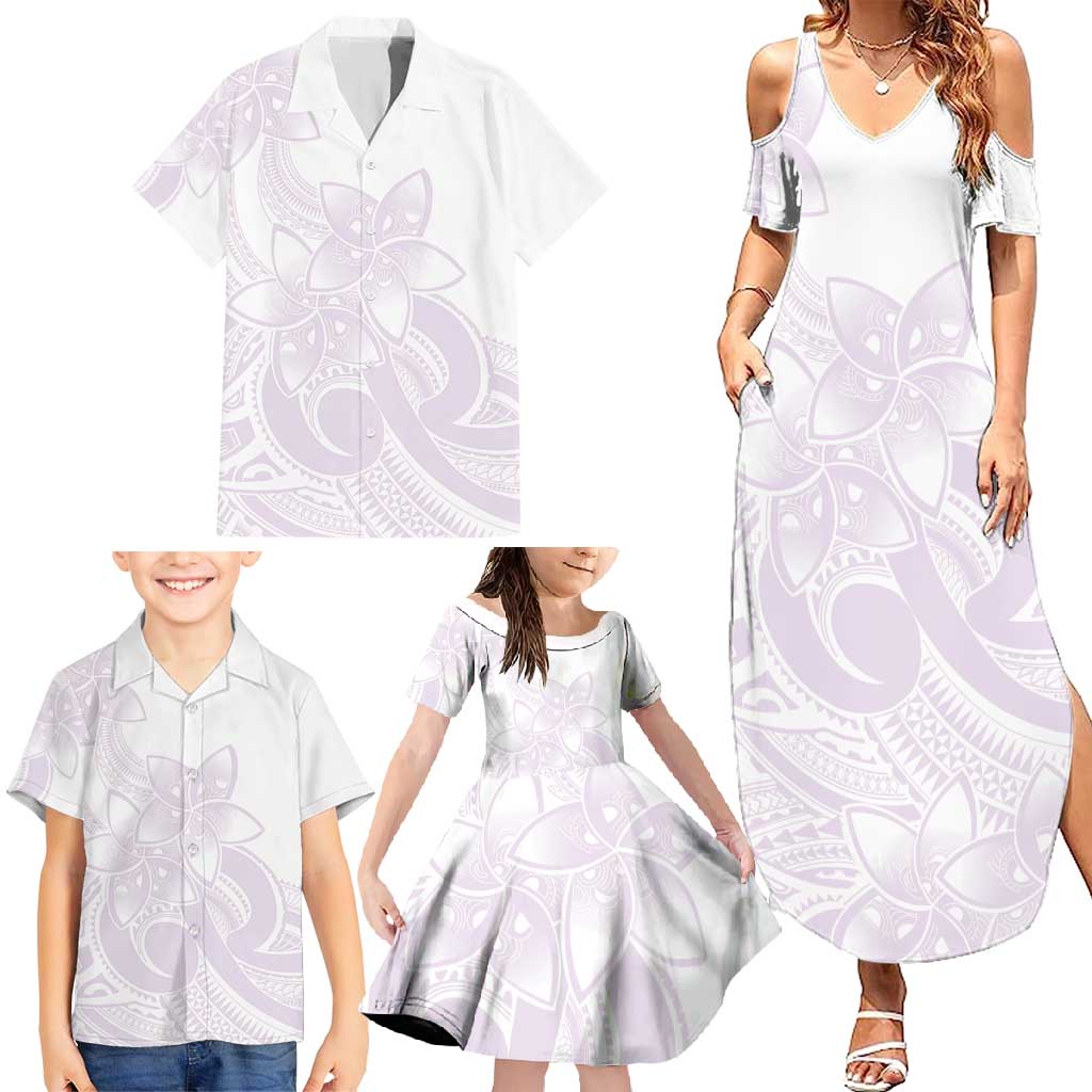 Polynesian Tribal Plumeria Lotu Tamaiti Family Matching Summer Maxi Dress and Hawaiian Shirt Pastel Mauve LT9 - Polynesian Pride