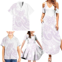 Polynesian Tribal Plumeria Lotu Tamaiti Family Matching Summer Maxi Dress and Hawaiian Shirt Pastel Mauve LT9 - Polynesian Pride