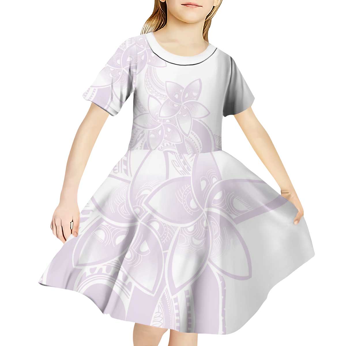 Polynesian Tribal Plumeria Lotu Tamaiti Kid Short Sleeve Dress Pastel Mauve LT9 - Polynesian Pride