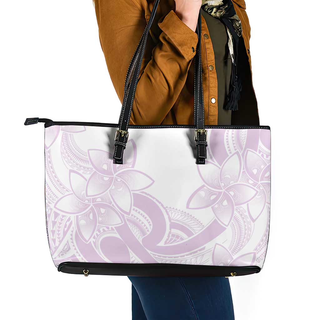 Polynesian Tribal Plumeria Lotu Tamaiti Leather Tote Bag Pastel Mauve LT9 - Polynesian Pride