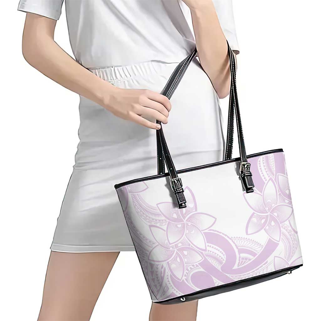 Polynesian Tribal Plumeria Lotu Tamaiti Leather Tote Bag Pastel Mauve LT9 - Polynesian Pride