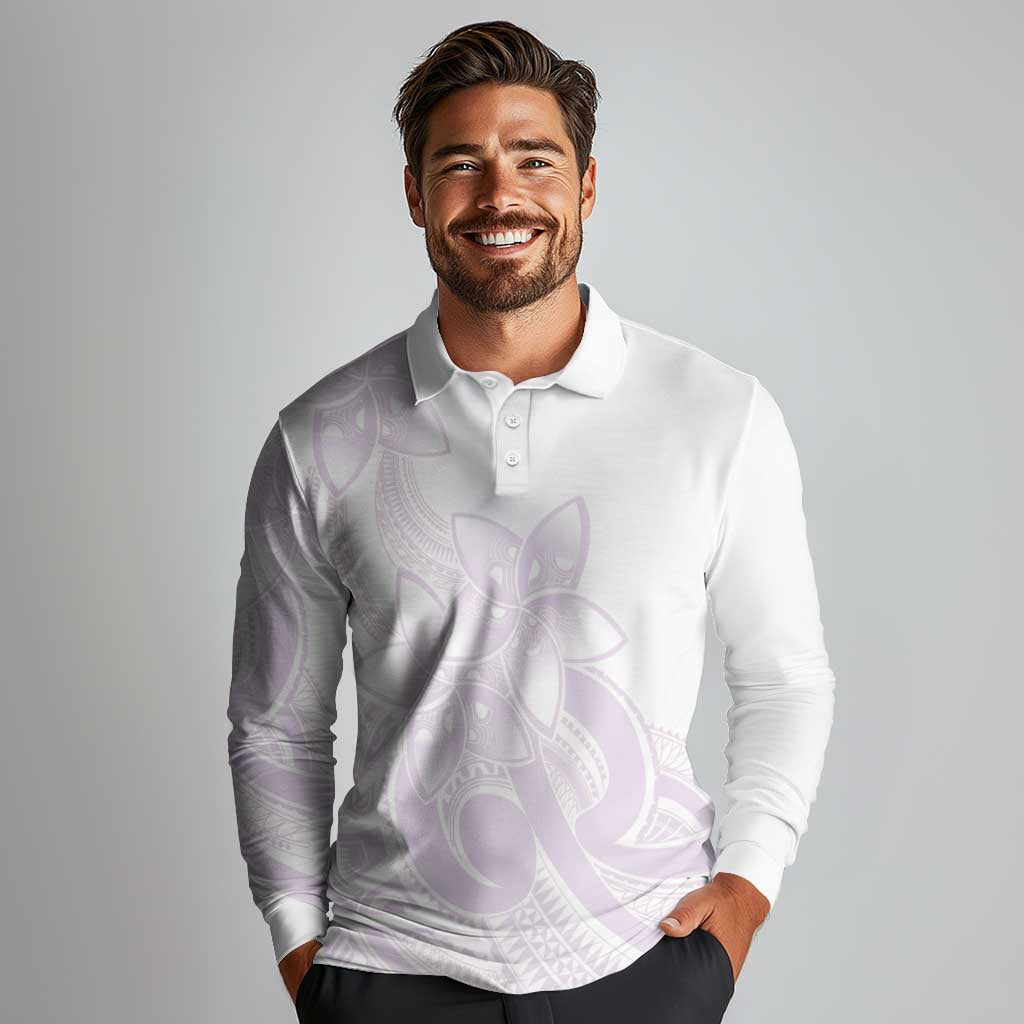 Polynesian Tribal Plumeria Lotu Tamaiti Long Sleeve Polo Shirt Pastel Mauve LT9 - Polynesian Pride