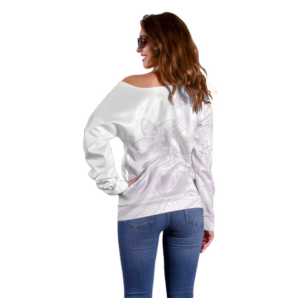 Polynesian Tribal Plumeria Lotu Tamaiti Off Shoulder Sweater Pastel Mauve - Polynesian Pride