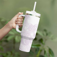 Polynesian Tribal Plumeria Lotu Tamaiti Tumbler With Handle Pastel Mauve LT9 - Polynesian Pride