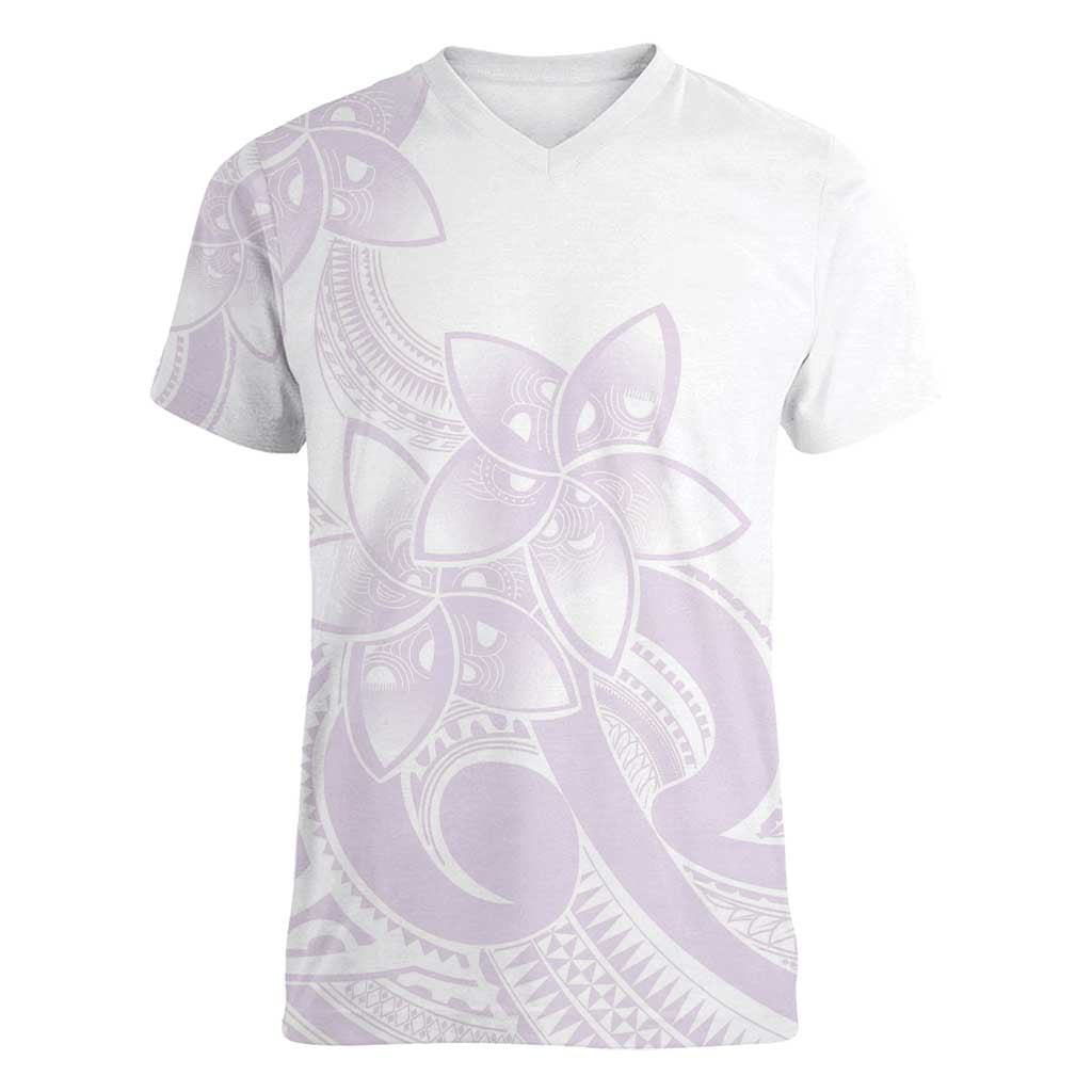 Polynesian Tribal Plumeria Lotu Tamaiti Women V-Neck T-Shirt Pastel Mauve LT9 Female Mauve - Polynesian Pride