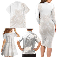 Polynesian Tribal Plumeria Lotu Tamaiti Family Matching Long Sleeve Bodycon Dress and Hawaiian Shirt Pastel Nude LT9 - Polynesian Pride