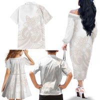Polynesian Tribal Plumeria Lotu Tamaiti Family Matching Off The Shoulder Long Sleeve Dress and Hawaiian Shirt Pastel Nude LT9 - Polynesian Pride