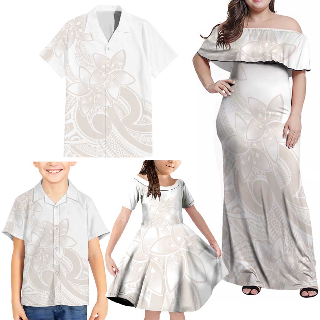 Polynesian Tribal Plumeria Lotu Tamaiti Family Matching Off Shoulder Maxi Dress and Hawaiian Shirt Pastel Nude LT9 - Polynesian Pride