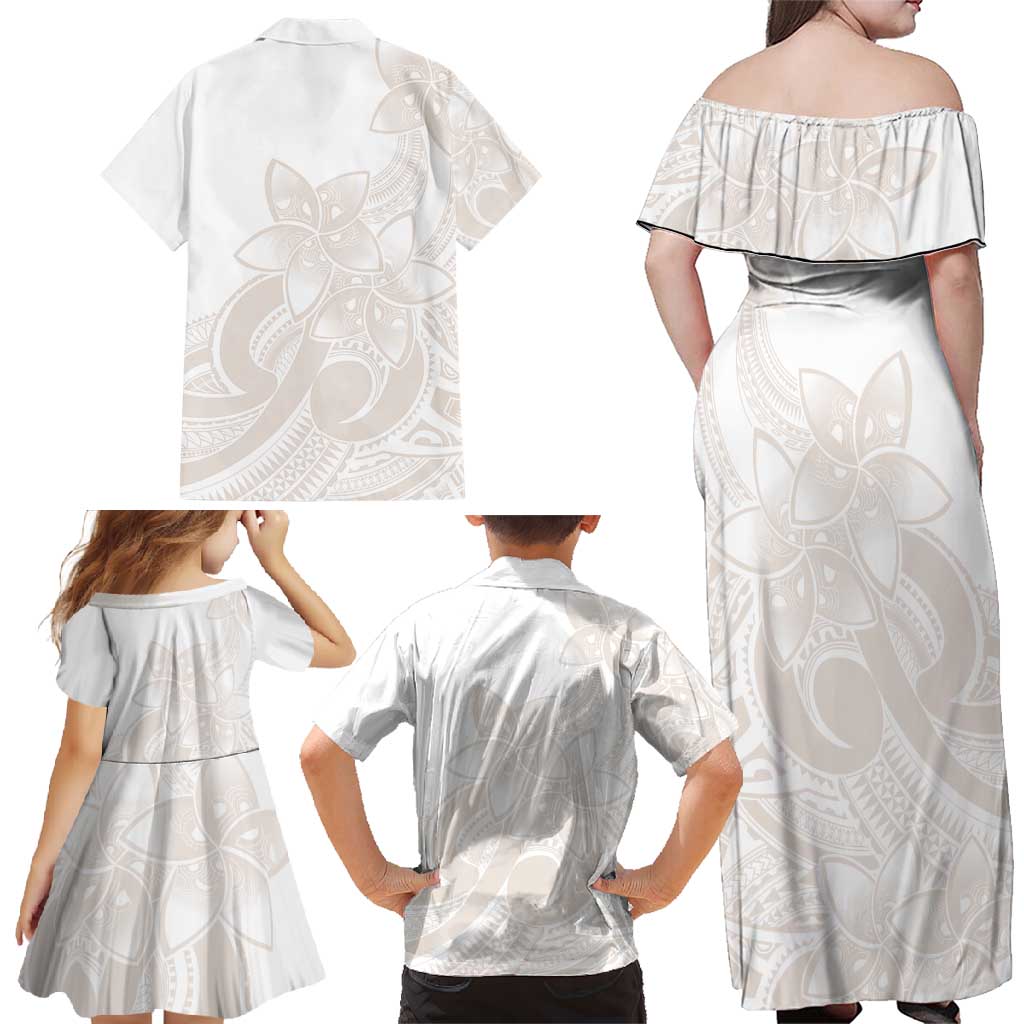 Polynesian Tribal Plumeria Lotu Tamaiti Family Matching Off Shoulder Maxi Dress and Hawaiian Shirt Pastel Nude LT9 - Polynesian Pride