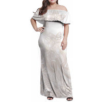 Polynesian Tribal Plumeria Lotu Tamaiti Family Matching Off Shoulder Maxi Dress and Hawaiian Shirt Pastel Nude LT9 Mom's Dress Nude - Polynesian Pride