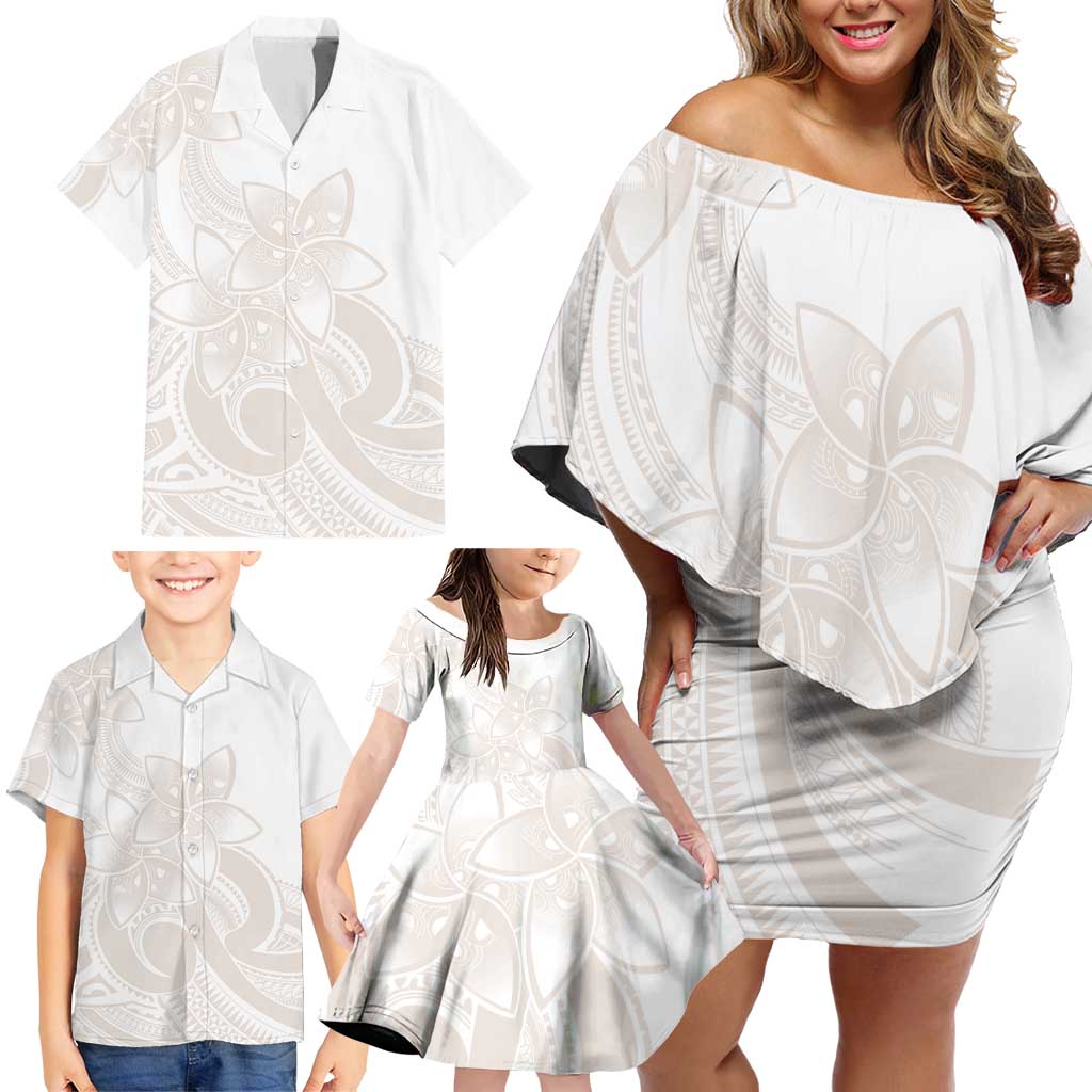 Polynesian Tribal Plumeria Lotu Tamaiti Family Matching Off Shoulder Short Dress and Hawaiian Shirt Pastel Nude LT9 - Polynesian Pride