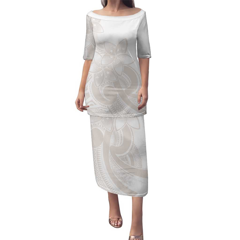 Polynesian Tribal Plumeria Lotu Tamaiti Family Matching Puletasi and Hawaiian Shirt Pastel Nude LT9 Mom's Dress Nude - Polynesian Pride