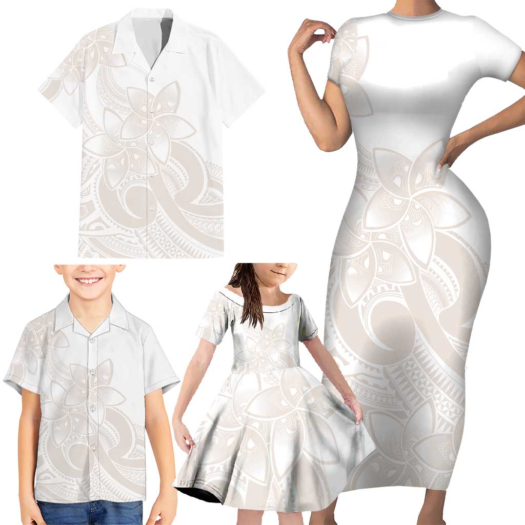Polynesian Tribal Plumeria Lotu Tamaiti Family Matching Short Sleeve Bodycon Dress and Hawaiian Shirt Pastel Nude LT9 - Polynesian Pride