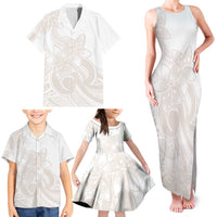 Polynesian Tribal Plumeria Lotu Tamaiti Family Matching Tank Maxi Dress and Hawaiian Shirt Pastel Nude LT9 - Polynesian Pride