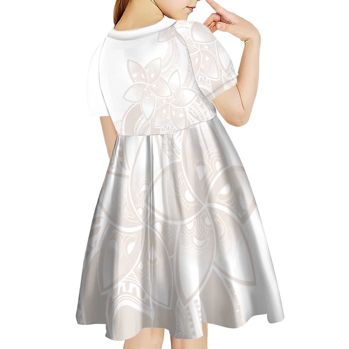 Polynesian Tribal Plumeria Lotu Tamaiti Kid Short Sleeve Dress Pastel Nude LT9 - Polynesian Pride