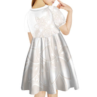 Polynesian Tribal Plumeria Lotu Tamaiti Kid Short Sleeve Dress Pastel Nude LT9 - Polynesian Pride