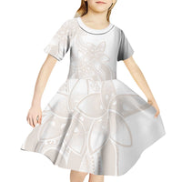 Polynesian Tribal Plumeria Lotu Tamaiti Kid Short Sleeve Dress Pastel Nude LT9 - Polynesian Pride