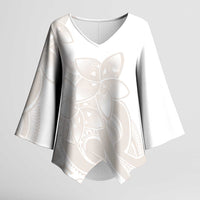 Polynesian Tribal Plumeria Lotu Tamaiti Kimono Sleeve Blouse Pastel Nude LT9 Female Nude - Polynesian Pride