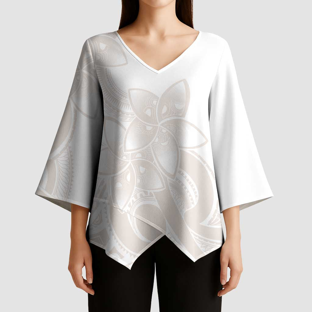 Polynesian Tribal Plumeria Lotu Tamaiti Kimono Sleeve Blouse Pastel Nude LT9 - Polynesian Pride