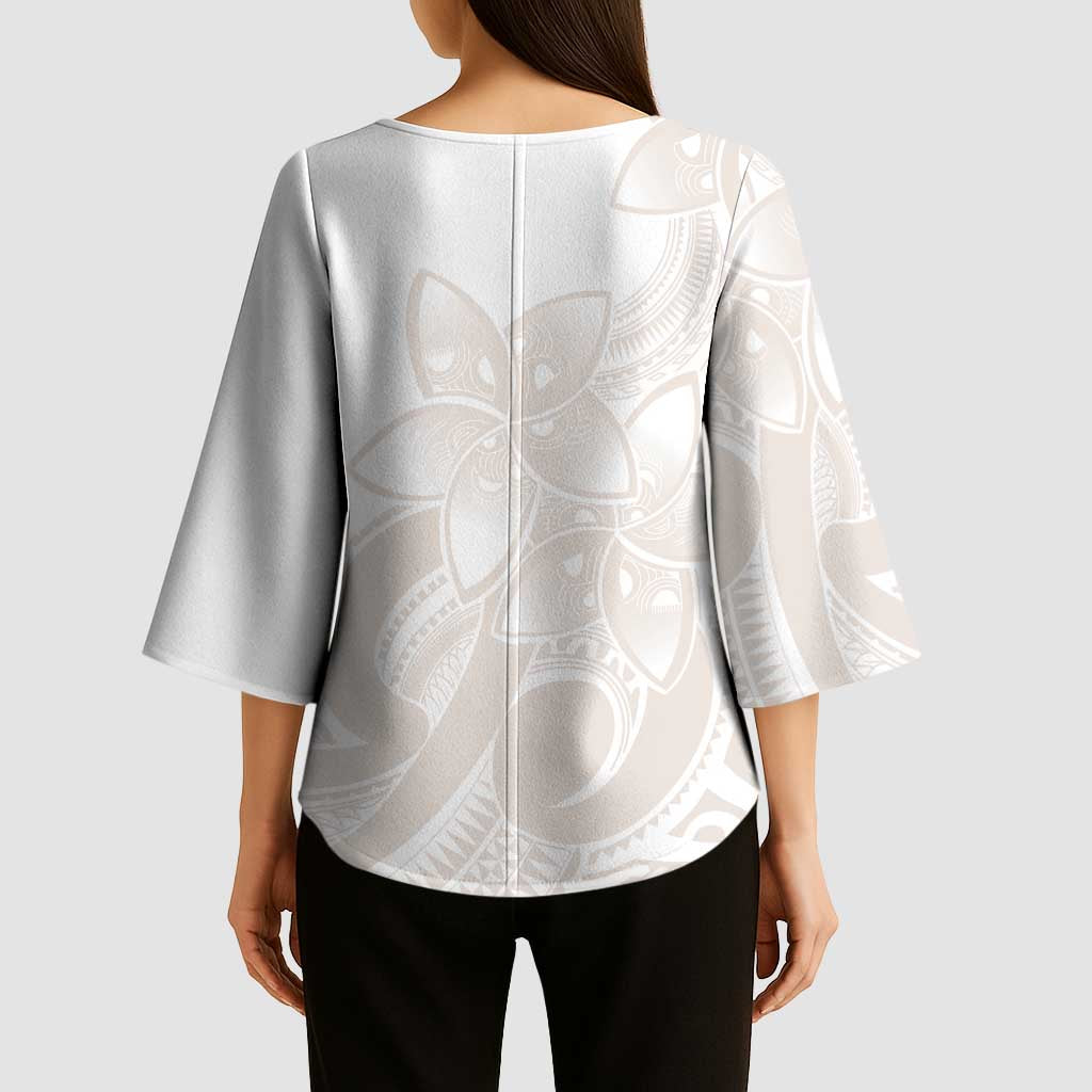 Polynesian Tribal Plumeria Lotu Tamaiti Kimono Sleeve Blouse Pastel Nude LT9 - Polynesian Pride