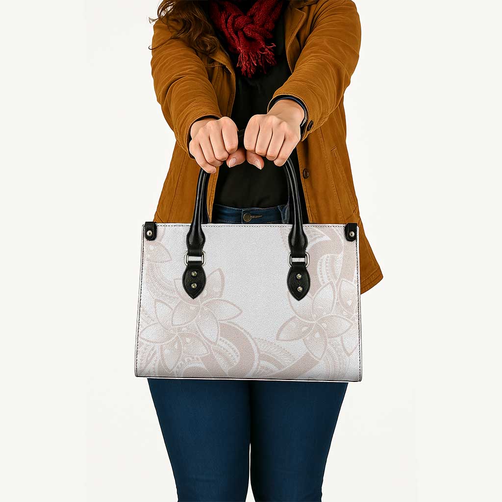Polynesian Tribal Plumeria Lotu Tamaiti Leather Bag Pastel Nude - Polynesian Pride