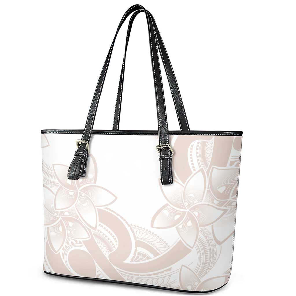 Polynesian Tribal Plumeria Lotu Tamaiti Leather Tote Bag Pastel Nude LT9 - Polynesian Pride