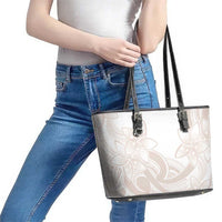 Polynesian Tribal Plumeria Lotu Tamaiti Leather Tote Bag Pastel Nude LT9 - Polynesian Pride