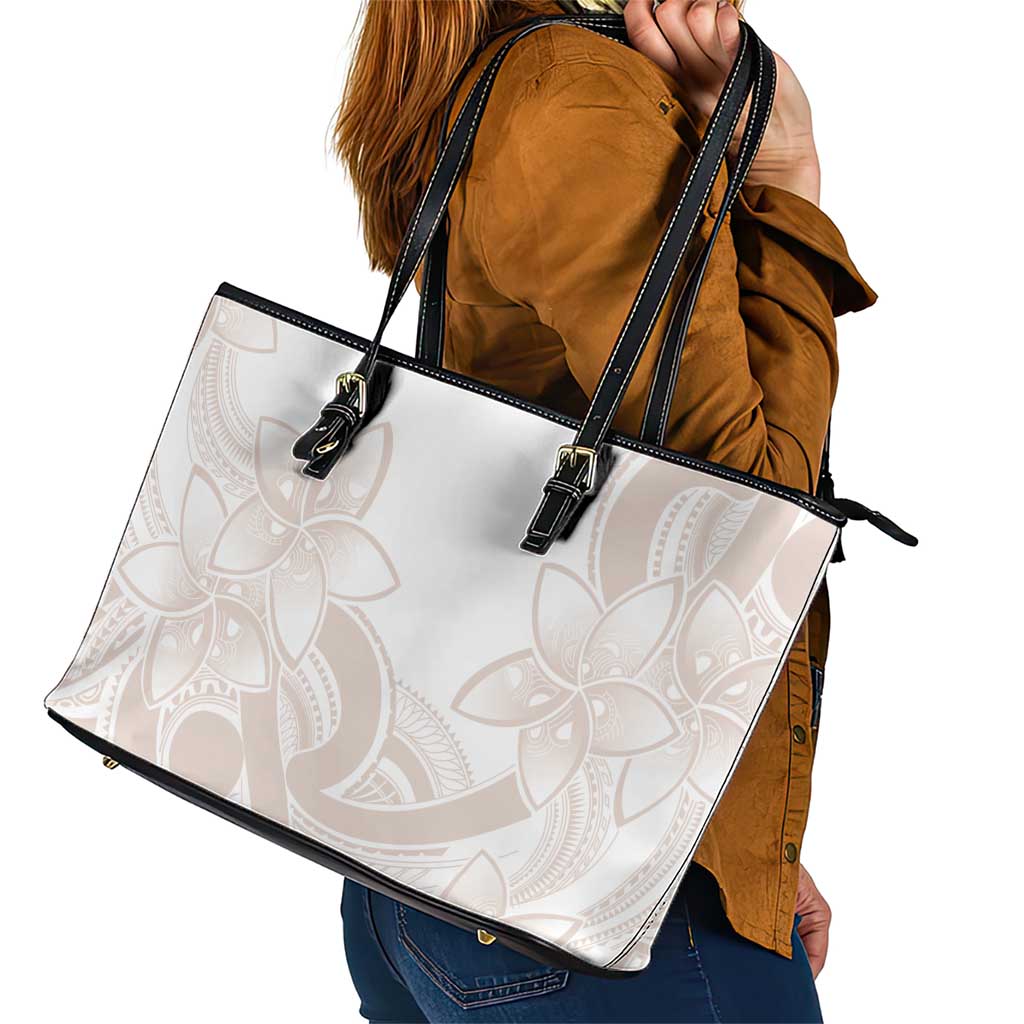 Polynesian Tribal Plumeria Lotu Tamaiti Leather Tote Bag Pastel Nude LT9 - Polynesian Pride