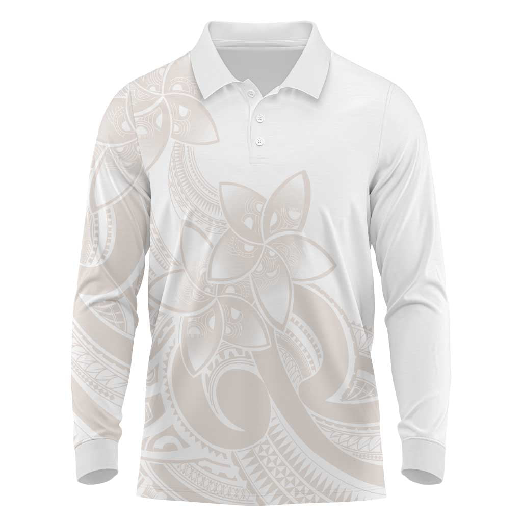 Polynesian Tribal Plumeria Lotu Tamaiti Long Sleeve Polo Shirt Pastel Nude LT9 Nude - Polynesian Pride