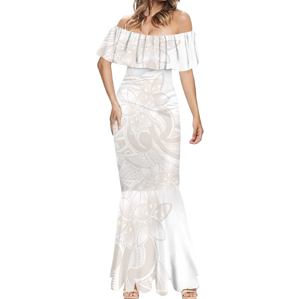 Polynesian Tribal Plumeria Lotu Tamaiti Mermaid Dress Pastel Nude LT9 - Polynesian Pride