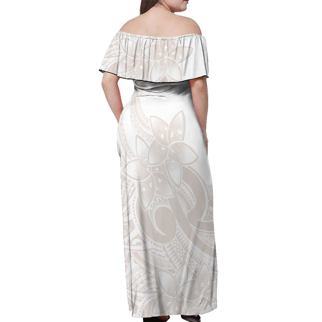 Polynesian Tribal Plumeria Lotu Tamaiti Off Shoulder Maxi Dress Pastel Nude LT9 - Polynesian Pride