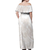Polynesian Tribal Plumeria Lotu Tamaiti Off Shoulder Maxi Dress Pastel Nude LT9 - Polynesian Pride