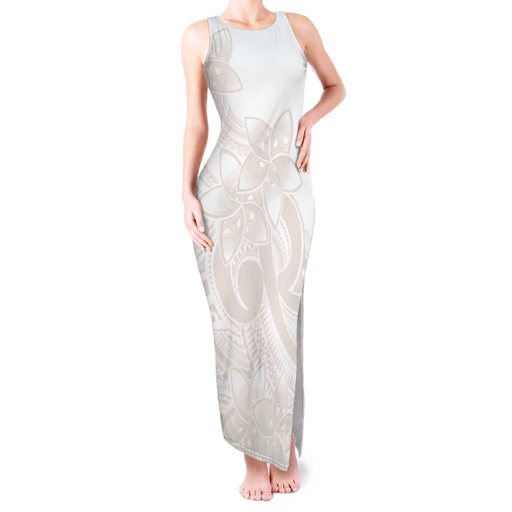 Polynesian Tribal Plumeria Lotu Tamaiti Tank Maxi Dress Pastel Nude LT9 Women Nude - Polynesian Pride