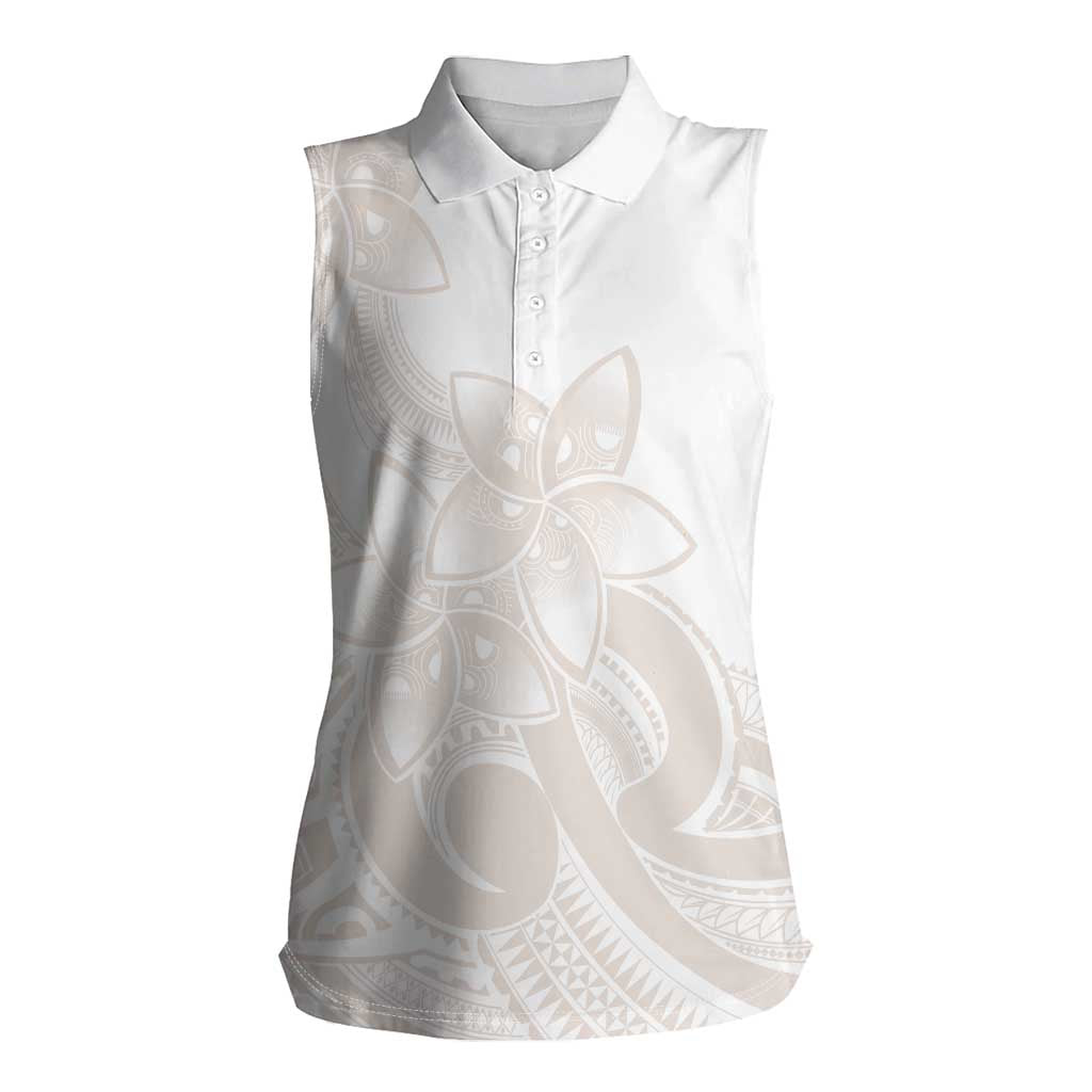 Polynesian Tribal Plumeria Lotu Tamaiti Women Sleeveless Polo Shirt Pastel Nude LT9 Female Nude - Polynesian Pride