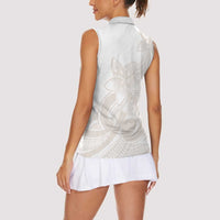 Polynesian Tribal Plumeria Lotu Tamaiti Women Sleeveless Polo Shirt Pastel Nude LT9 - Polynesian Pride