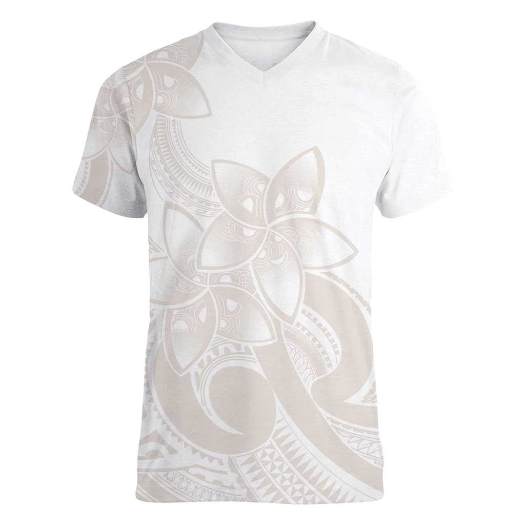 Polynesian Tribal Plumeria Lotu Tamaiti Women V-Neck T-Shirt Pastel Nude LT9 Female Nude - Polynesian Pride