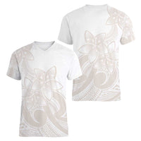 Polynesian Tribal Plumeria Lotu Tamaiti Women V-Neck T-Shirt Pastel Nude LT9 - Polynesian Pride