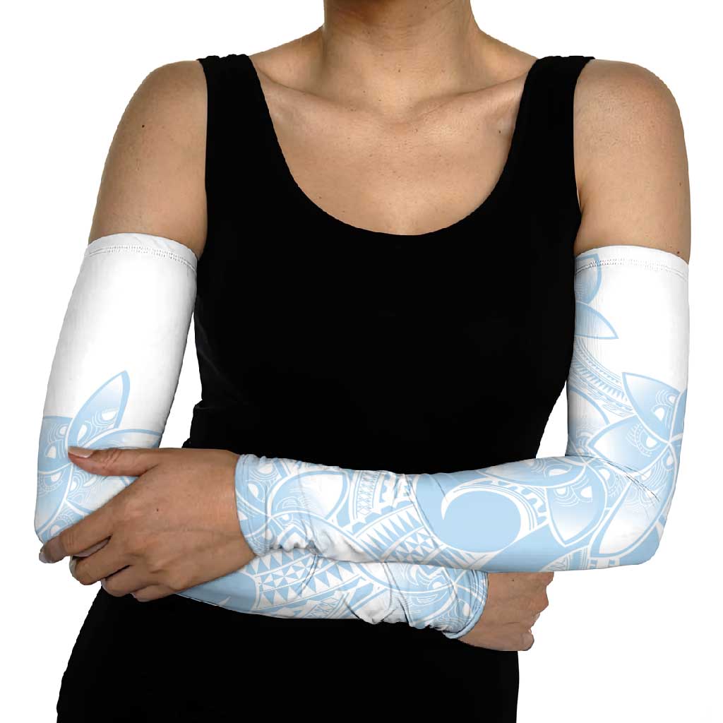 Polynesian Tribal Plumeria Lotu Tamaiti Arm Sleeves Pastel Sky Blue - Polynesian Pride