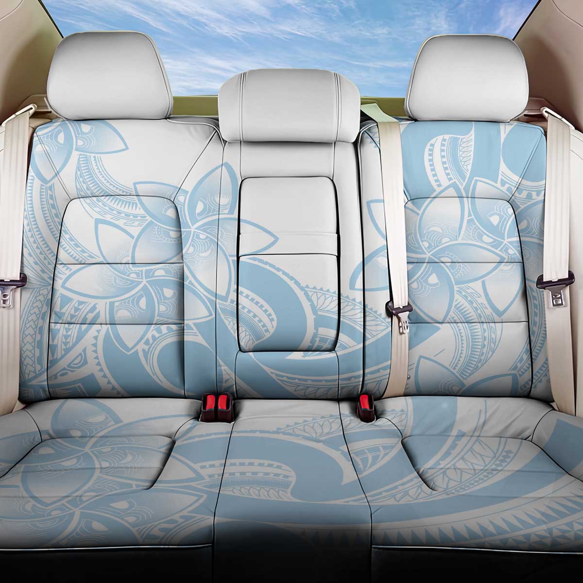 Polynesian Tribal Plumeria Lotu Tamaiti Back Car Seat Cover Pastel Sky Blue LT9 One Size Blue - Polynesian Pride