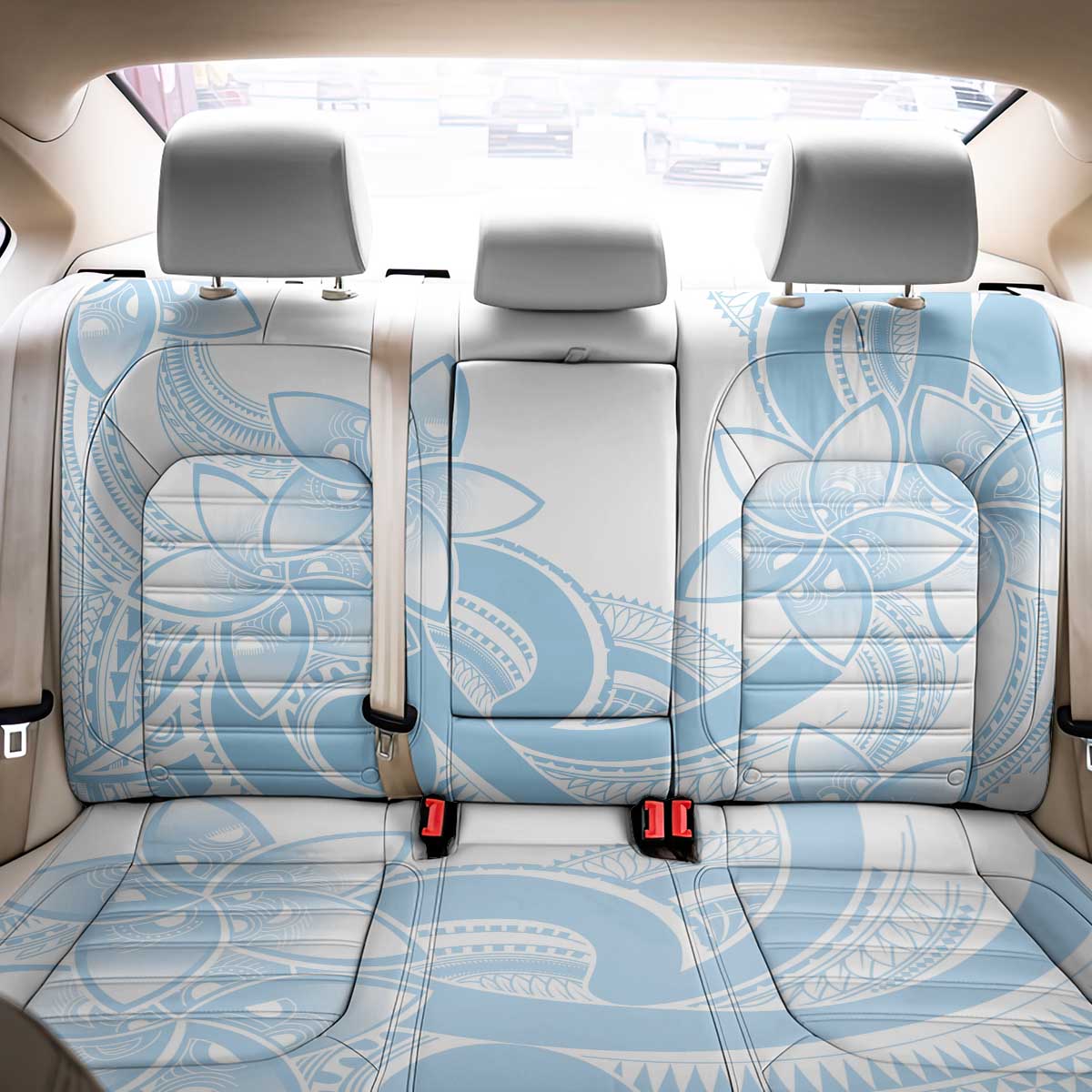 Polynesian Tribal Plumeria Lotu Tamaiti Back Car Seat Cover Pastel Sky Blue LT9 - Polynesian Pride