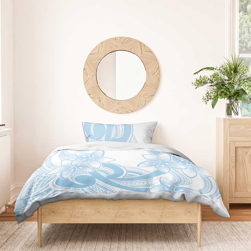 Polynesian Tribal Plumeria Lotu Tamaiti Bedding Set Pastel Sky Blue - Polynesian Pride