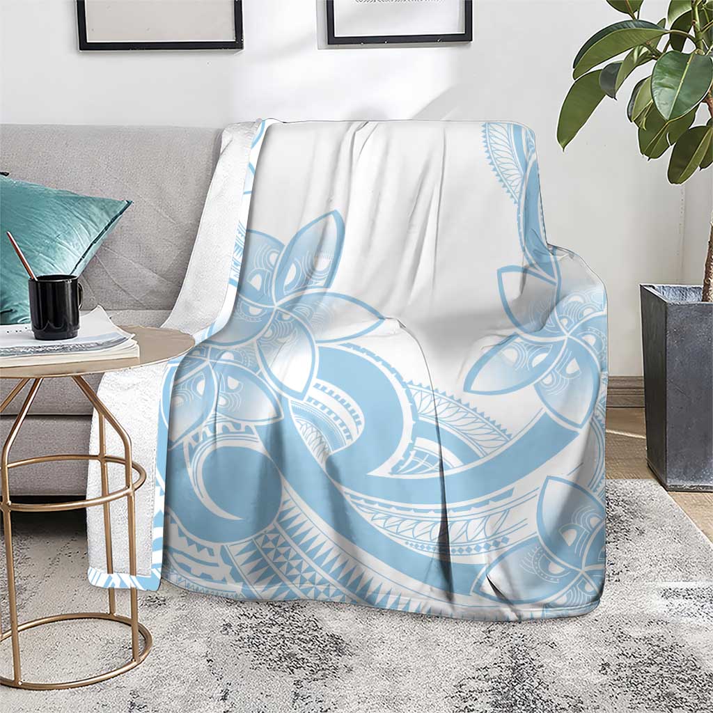 Polynesian Tribal Plumeria Lotu Tamaiti Blanket Pastel Sky Blue - Polynesian Pride