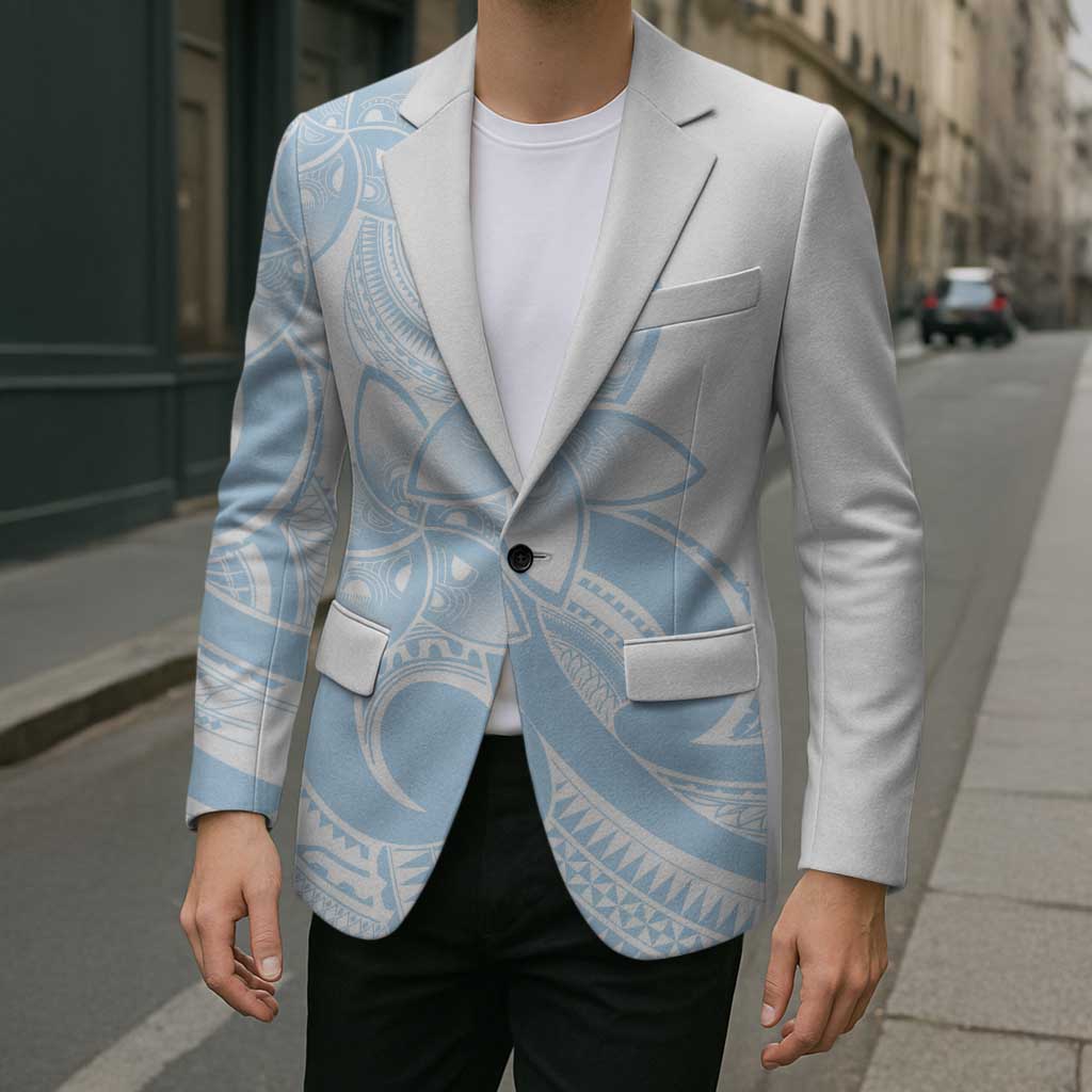 Polynesian Tribal Plumeria Lotu Tamaiti Blazer Pastel Sky Blue - Polynesian Pride